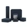 Custom navy blue velvet jewelry box with logo embossing and silk insert, wholesale luxury packaging for jewelry brands