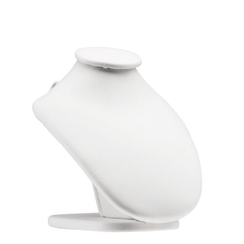 Custom Leatherette Necklace Display Bust - X-Small Jewelry Showcase Leatherette X-small necklace display bust with elegant neck form for retail jewelry showcasing and custom branding options
