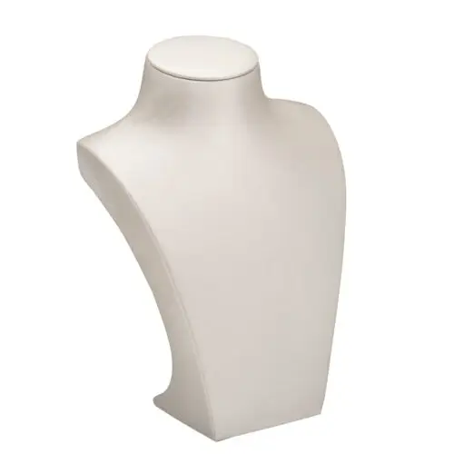 Linea medium necklace display stand with custom branding, natural wood finish, retail jewelry display solution