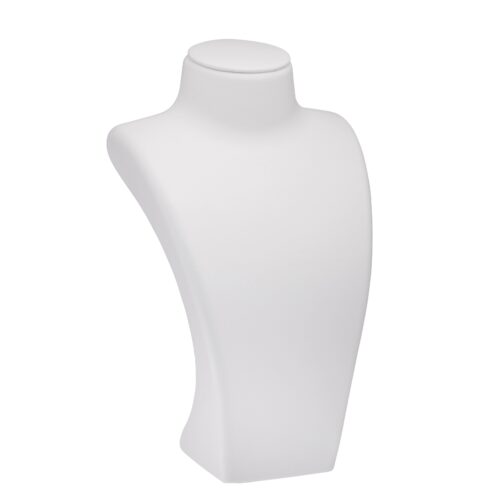 Leatherette tall necklace display stand with custom branding and premium finish for retail jewelry packaging.