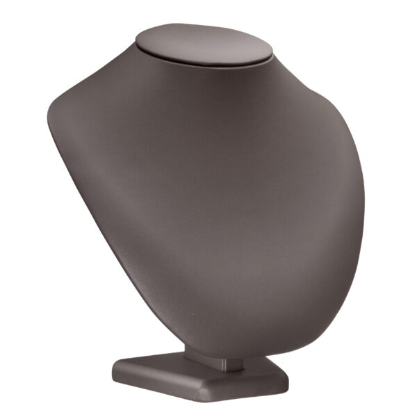 Leatherette round necklace display stand with custom color finish and removable padded neck slot