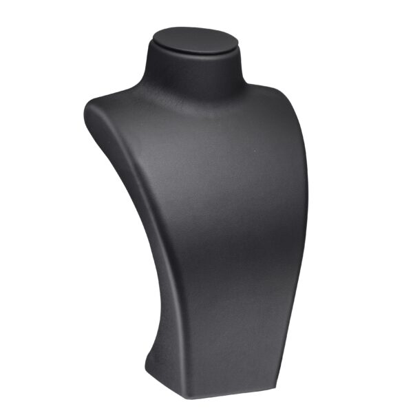 Leatherette tall necklace display stand with custom branding and premium finish for retail jewelry packaging.