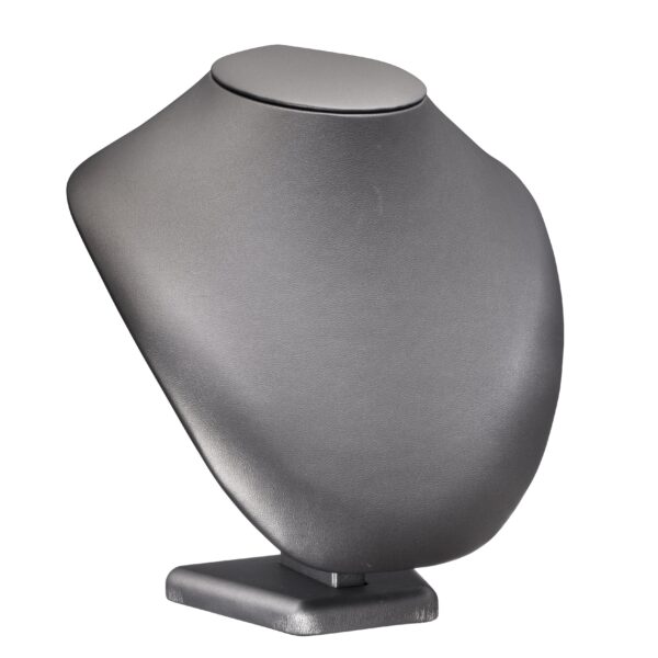 Leatherette round necklace display stand with custom color finish and removable padded neck slot