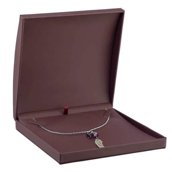 Premium dome leatherette necklace box with matching bow box and custom velvet insert