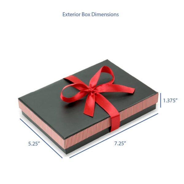 Custom striped bow design necklace gift box with interior foam insert and custom branding