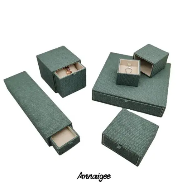 Premium custom leather drawer necklace and pendant box with adjustable interior insert and branded packaging