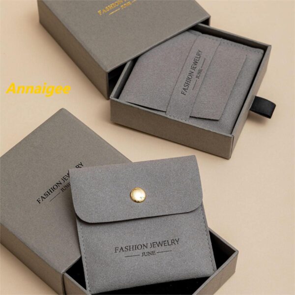 Custom paper drawer jewelry box with matching branded pouch for wholesale jewelry packaging