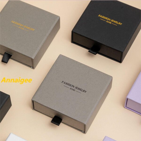 Custom paper drawer jewelry box with matching branded pouch for wholesale jewelry packaging