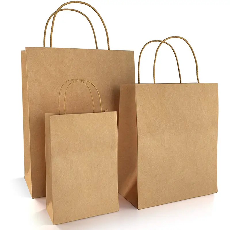 Custom recyclable kraft paper jewelry shopping bag with twisted paper handles, featuring full-color logo printing and eco-friendly design