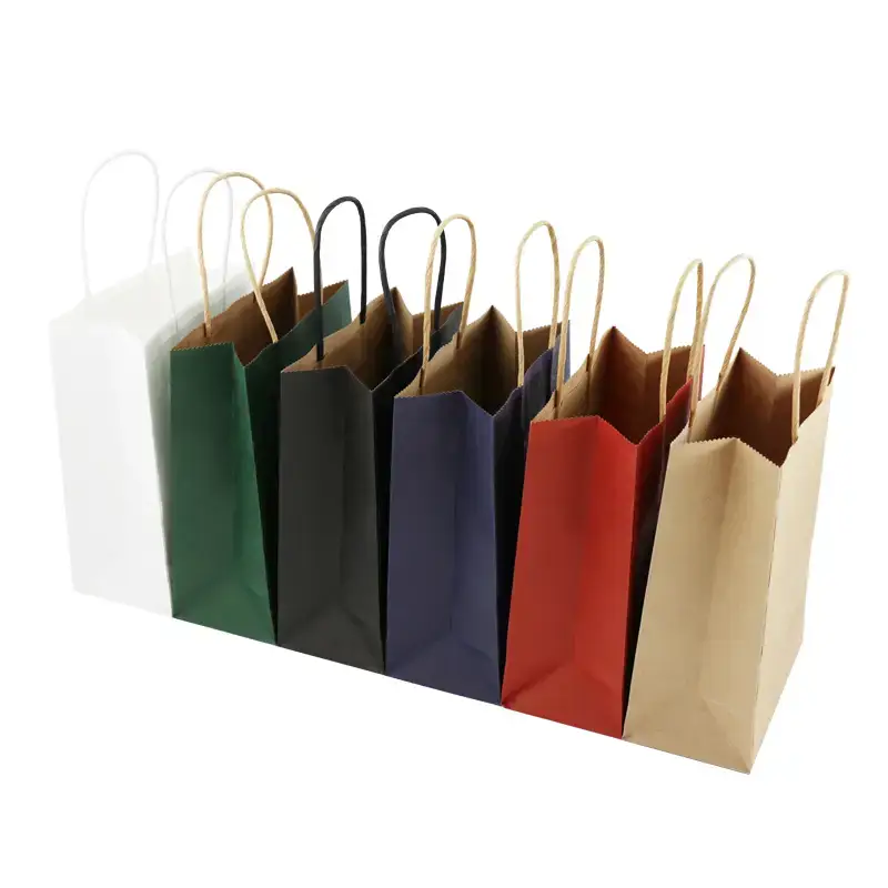Custom recyclable kraft paper jewelry shopping bag with twisted paper handles, featuring full-color logo printing and eco-friendly design