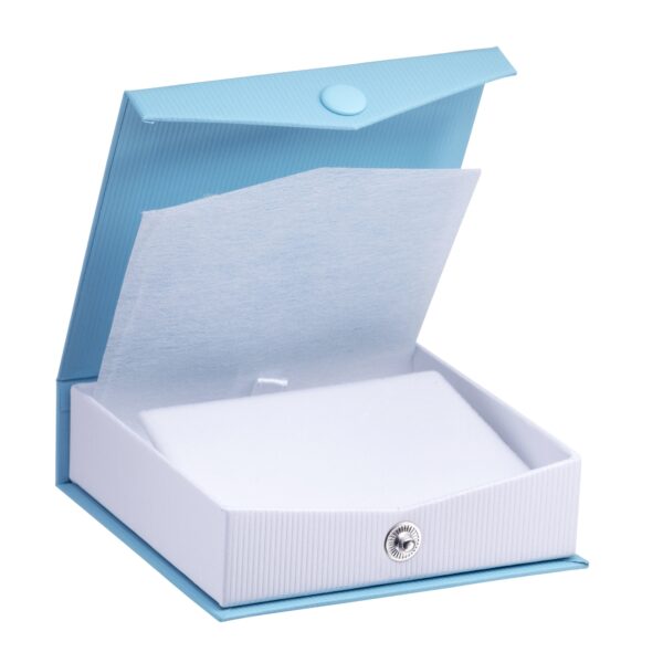 Premium ribbed paper snap pendant and earring box with custom logo branding and foam insert