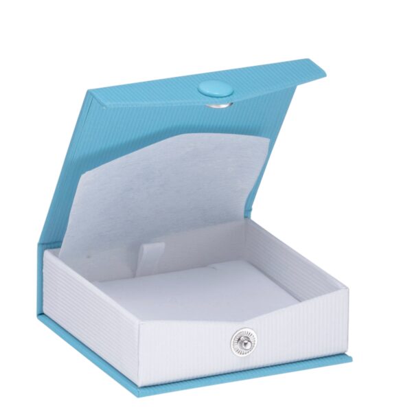 Premium ribbed paper snap pendant and earring box with custom logo branding and foam insert