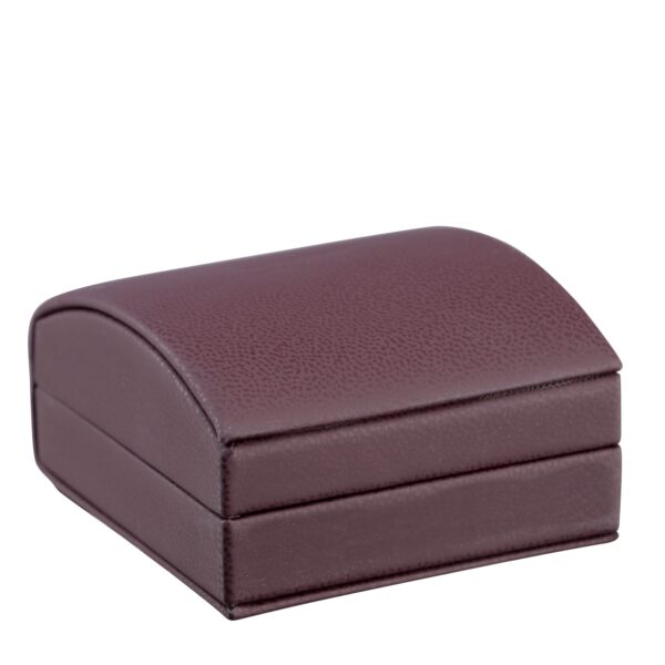 Custom dome leatherette pendant box with embossed logo and coordinating presentation bow box for jewelry packaging