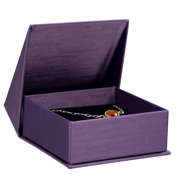 Custom silk brushed paper pendant and necklace gift boxes with velvet insert and gold foil logo branding, Glamour Collection