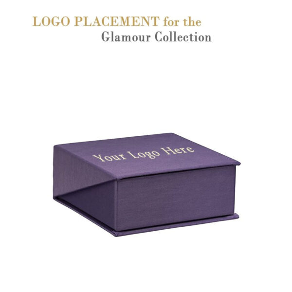 Custom silk brushed paper pendant and necklace gift boxes with velvet insert and gold foil logo branding, Glamour Collection