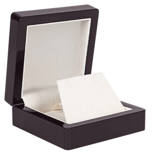 Custom Piano Wood Jewelry Box – Regal Collection Premium piano wood jewelry box in rich walnut finish with soft-close hinges, velvet interior lining, and custom logo embossing