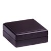 Premium piano wood jewelry box in rich walnut finish with soft-close hinges, velvet interior lining, and custom logo embossing