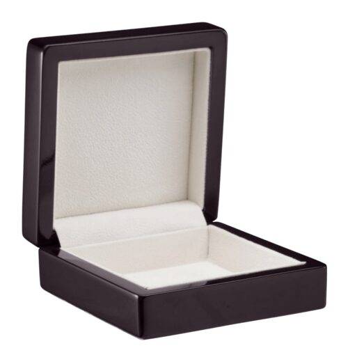 Premium piano-finish wooden jewelry box with flat pad insert, custom branding available