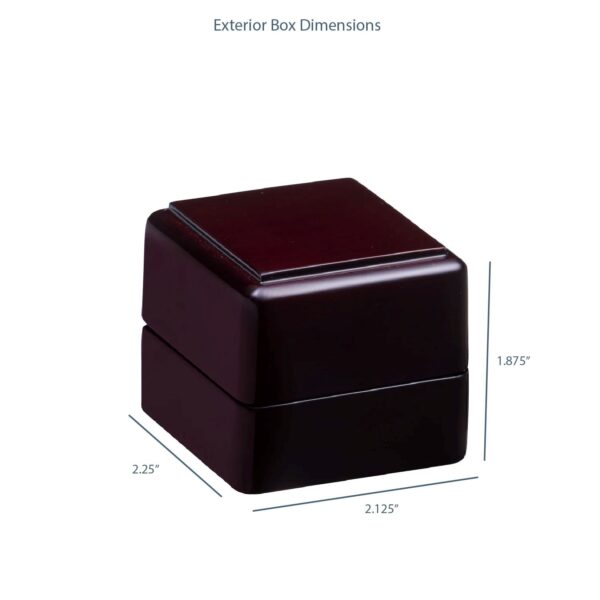 Premium piano wood ring box with custom logo branding, velvet interior lining, and luxury closure mechanism for jewelry packaging