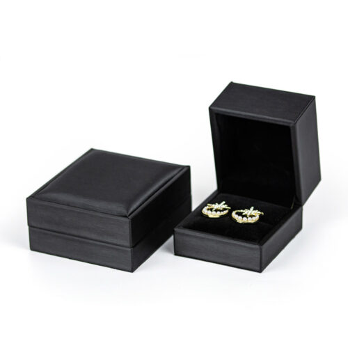 Luxury custom PU leather ring box with personalized logo and foam insert for premium jewelry packaging