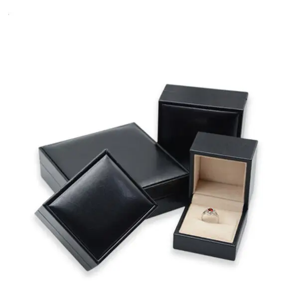 Luxury custom PU leather ring box with personalized logo and foam insert for premium jewelry packaging