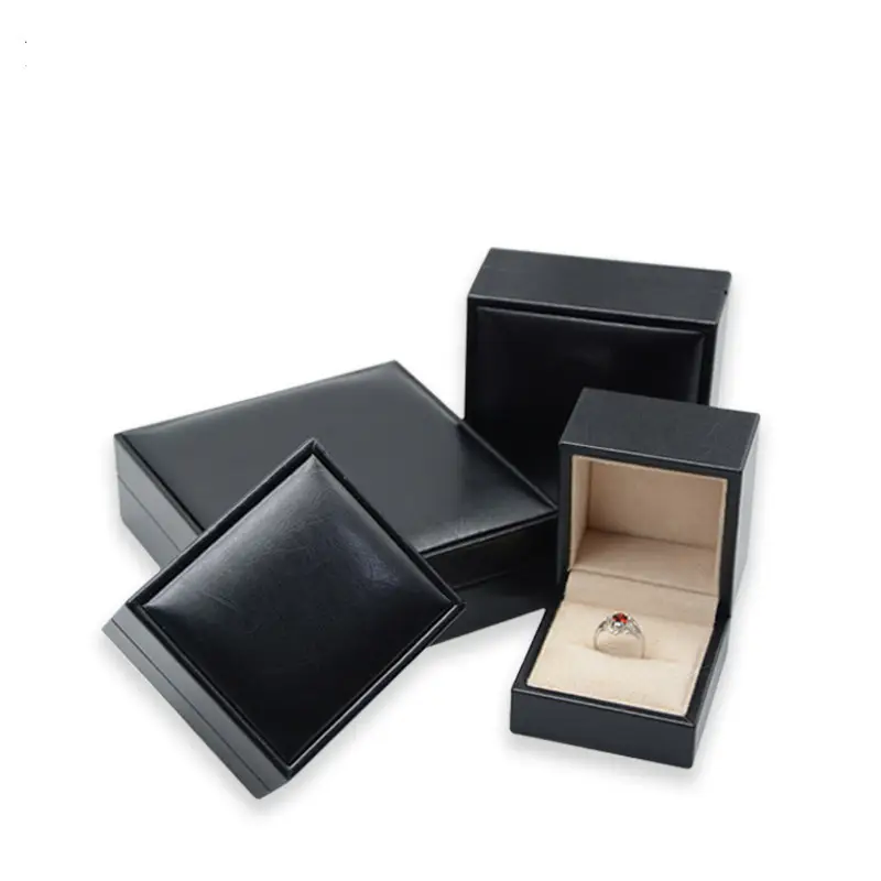 Luxury custom PU leather ring box with personalized logo and foam insert for premium jewelry packaging