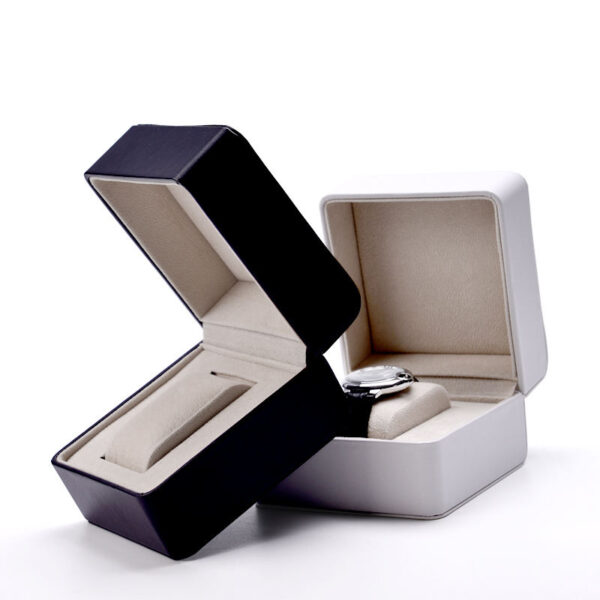 Custom PU leather watch gift boxes with soft velvet insert and removable molded display tray