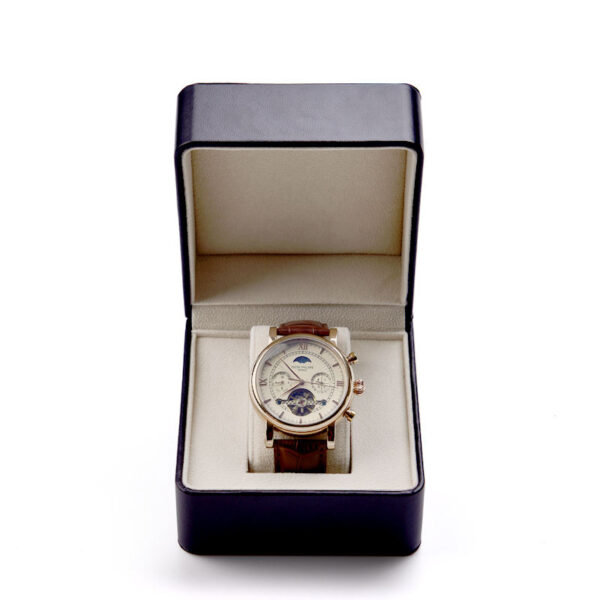 Custom PU leather watch gift boxes with soft velvet insert and removable molded display tray
