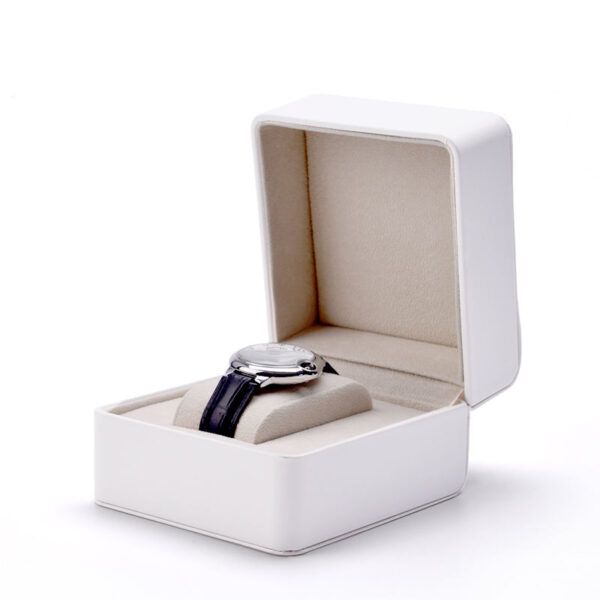 Custom PU leather watch gift boxes with soft velvet insert and removable molded display tray