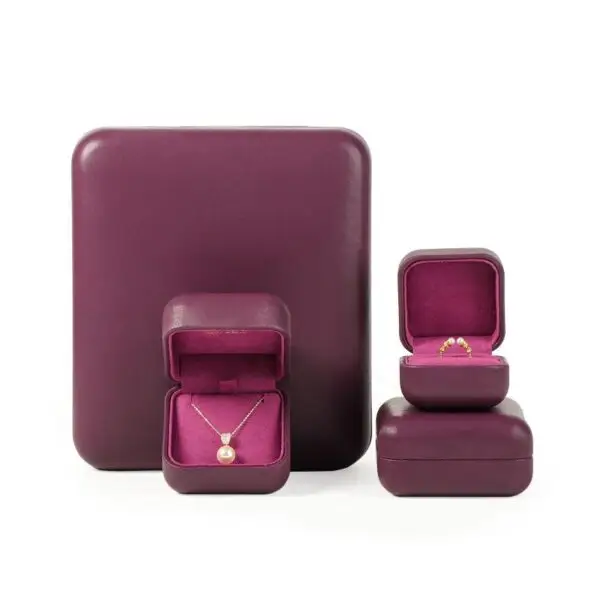 Custom Purple PU Leather Jewelry Box – Ring, Earring & Bracelet Gift Packaging Purple PU leather ring, earring, and bracelet gift boxes with custom logo printing and foam inserts