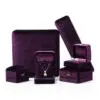 Custom Purple Velour Earring Box – Wholesale Jewelry Packaging Custom purple velour earring boxes with magnetic closure and foam inserts for premium jewelry retail packaging
