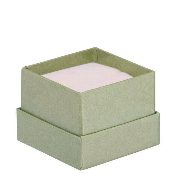 Premium recycled cardboard ring box with glossy inset insert and protective foam padding for engagement rings