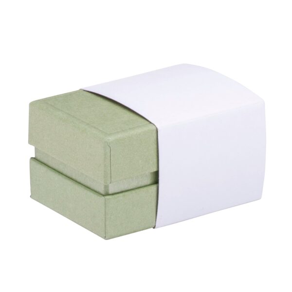 Premium recycled cardboard ring box with glossy inset insert and protective foam padding for engagement rings