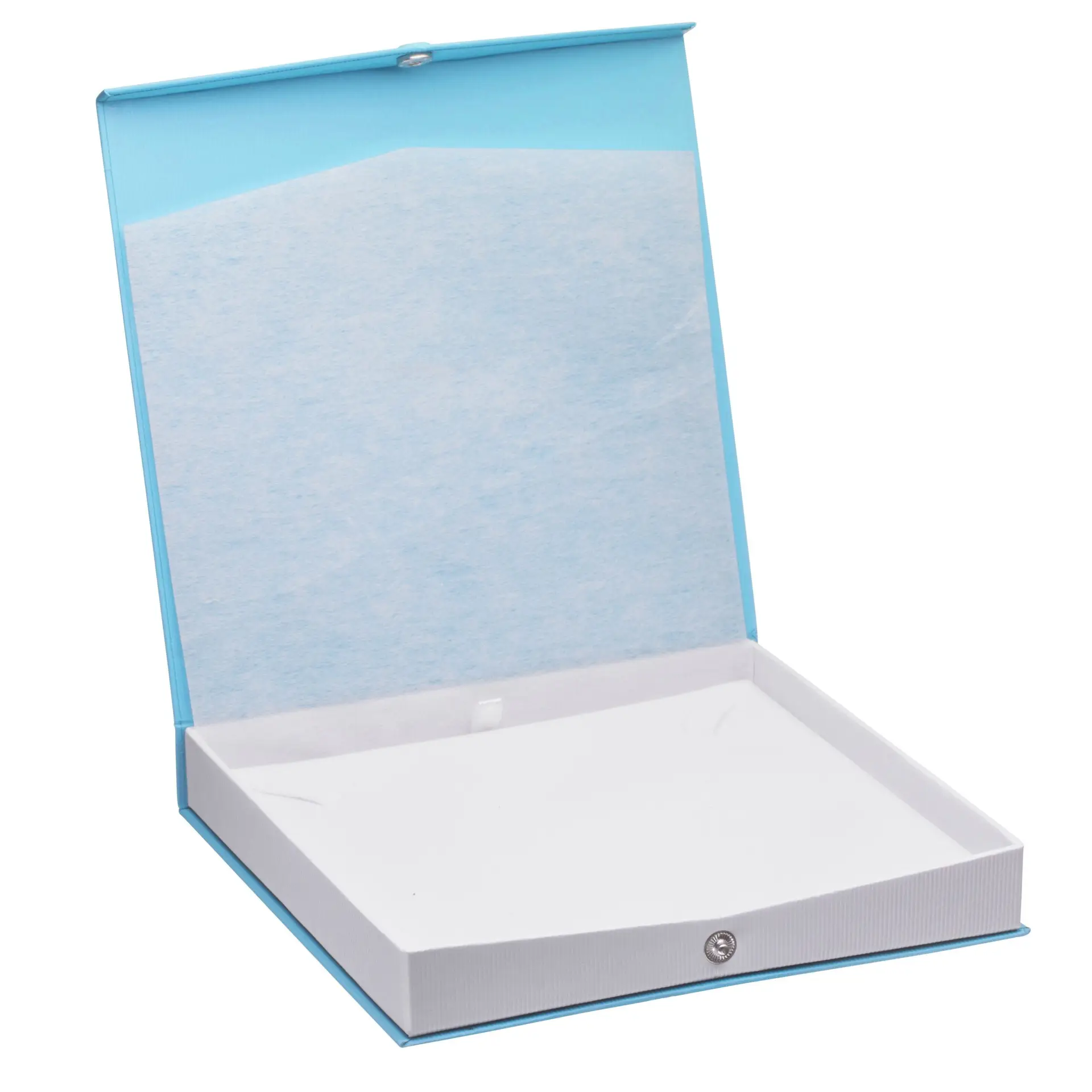 Custom ribbed kraft paper necklace box with snap closure, branded logo, and foam insert display