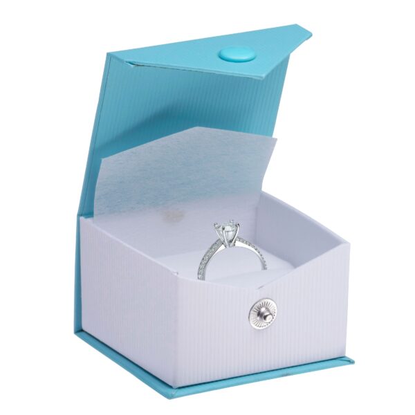 Custom Ribbed Paper Ring Box – Eco-Friendly, Snap Closure, Low MOQ Premium ribbed paper ring box with snap closure showing custom logo branding options for jewelry packaging