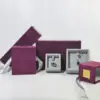 Custom luxury ribbon drawer jewelry box with protective foam insert and branded closure, shown open