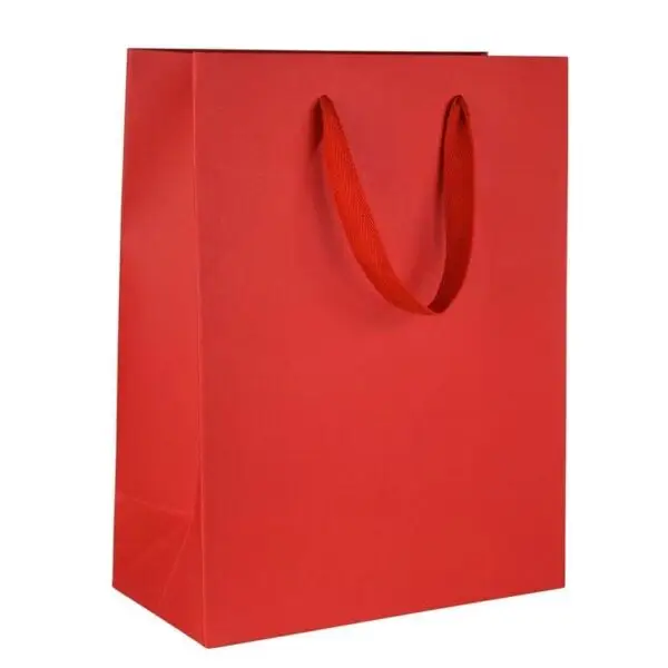 Custom ribbon handle jewelry gift bag with silk handles and full color logo branding options