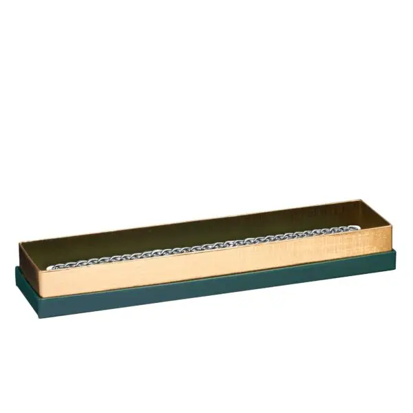 Custom gold-accented rigid cardboard bracelet boxes with branded logo and luxury velvet inserts