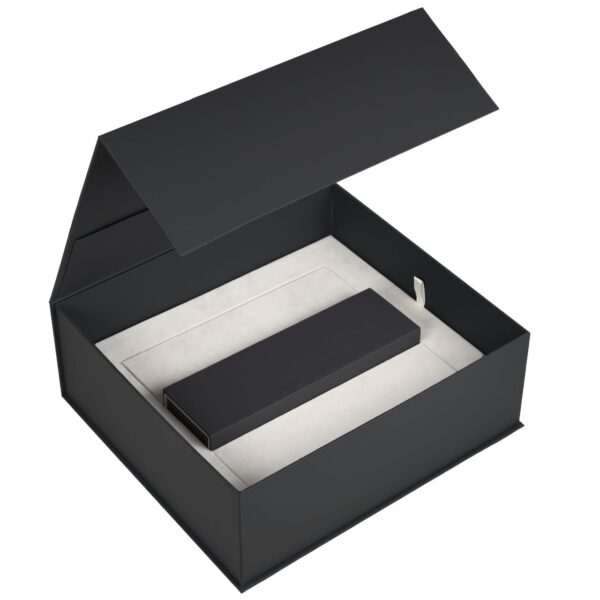 Premium custom rigid presentation jewelry box with branded logo, soft-touch finish, and luxury foam insert display