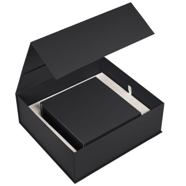 Premium custom rigid presentation jewelry box with branded logo, soft-touch finish, and luxury foam insert display