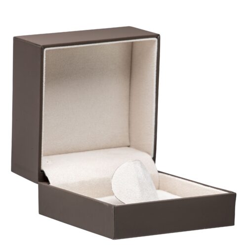 Soft touch ring display box with velvet finish, integrated dish insert, and protective outer sleeve