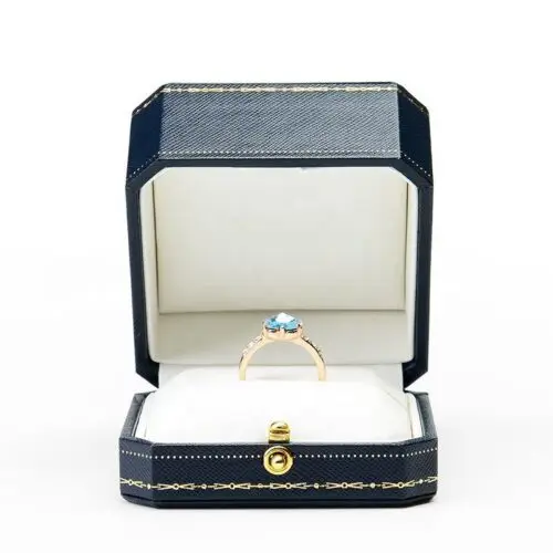 Custom luxury ring boxes with premium materials, logo printing, and customizable foam inserts