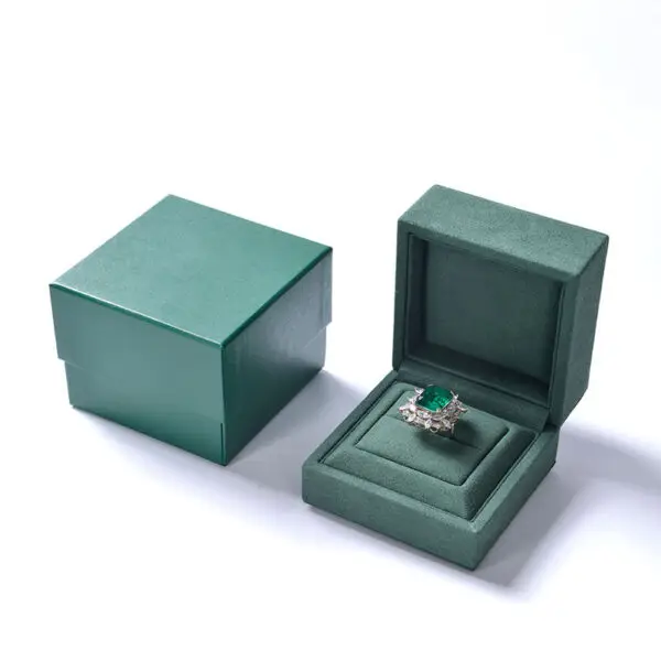 Premium custom ring boxes with velvet inserts in multiple colors and materials for wholesale jewelry brands