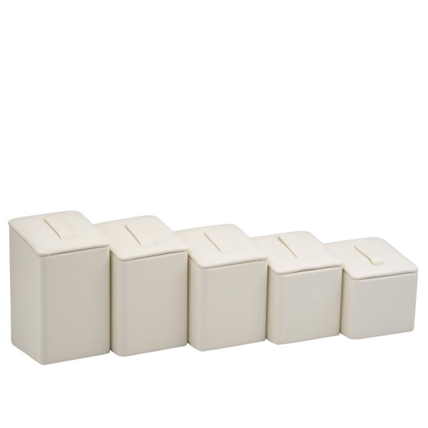 Set of 5 leatherette ring clip display stands with customizable branding options for jewelry retail stores