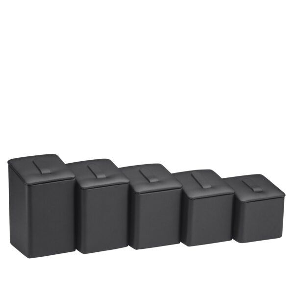 Set of 5 leatherette ring clip display stands with customizable branding options for jewelry retail stores