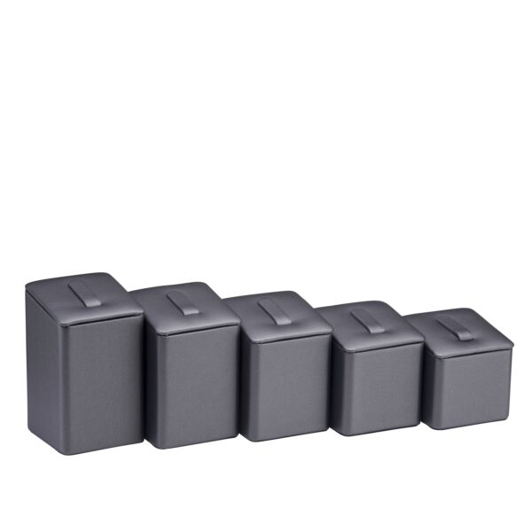 Set of 5 leatherette ring clip display stands with customizable branding options for jewelry retail stores