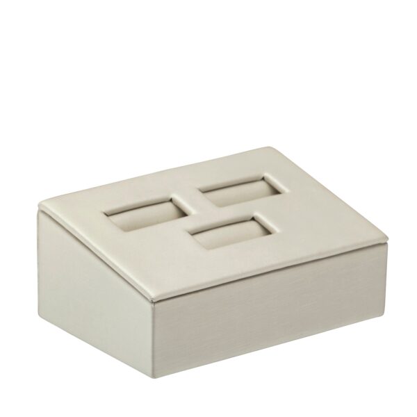 Custom Linea 3-Ring Display Box – Jewelry Showcase Packaging Custom Linea 3-ring jewelry display box with velvet-lined holders and branded logo, factory-direct jewelry packaging for retailers