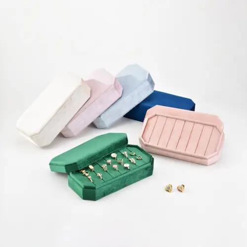 Premium flip-cover velvet ring display box with multiple compartments for jewelry storage and retail packaging