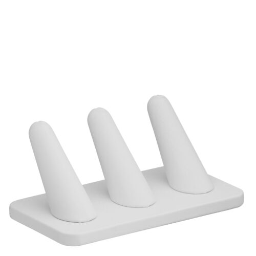Leatherette 3-ring finger display stand with soft-touch finish and customizable branding for jewelry retail