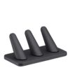 Leatherette 3-ring finger display stand with soft-touch finish and customizable branding for jewelry retail